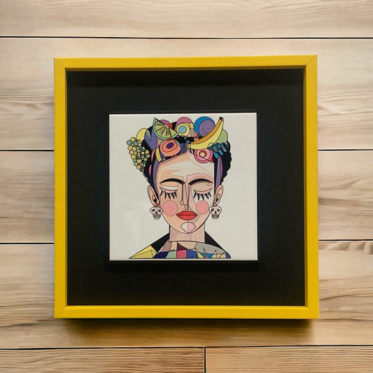 Piastrella in ceramica con cornice Frida Kahlo