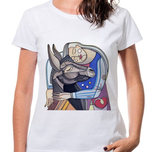 T-Shirt donna uomo bambino Donna con Asino